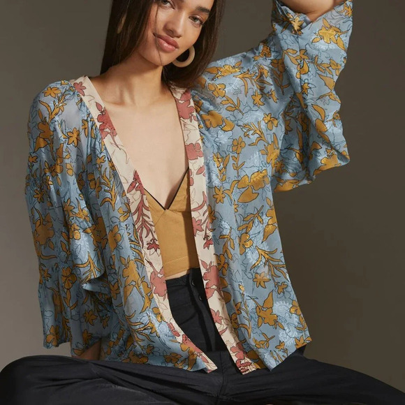 Anthroplogie Current Air Sheer Floral Kimono - Picture 1 of 8
